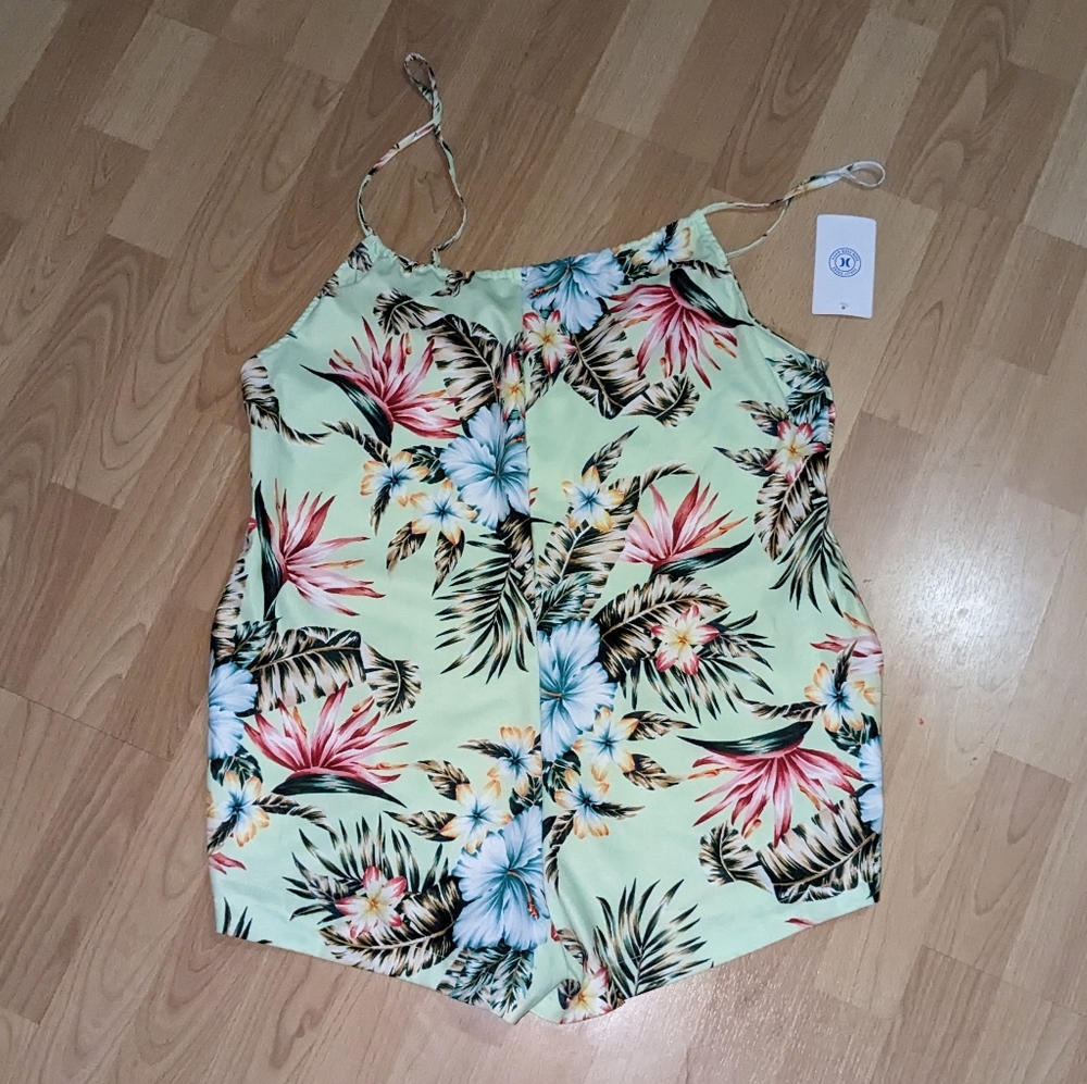 NWT Hurley Tropical Spaghetti-Strap Swim Cover-Up Romper